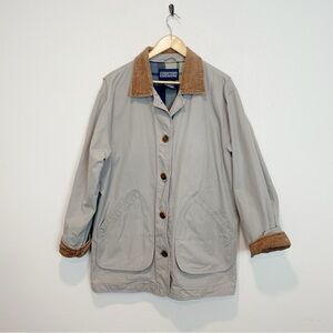 Vintage Lands' End Barn Chore Jacket Corduroy Plaid Tan Button Down Large